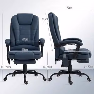 Sedia da Ufficio Massaggiante MINIMAL in Ecopelle Blu con Poggiapiedi Regolabile e 7 Punti di Vibrazione