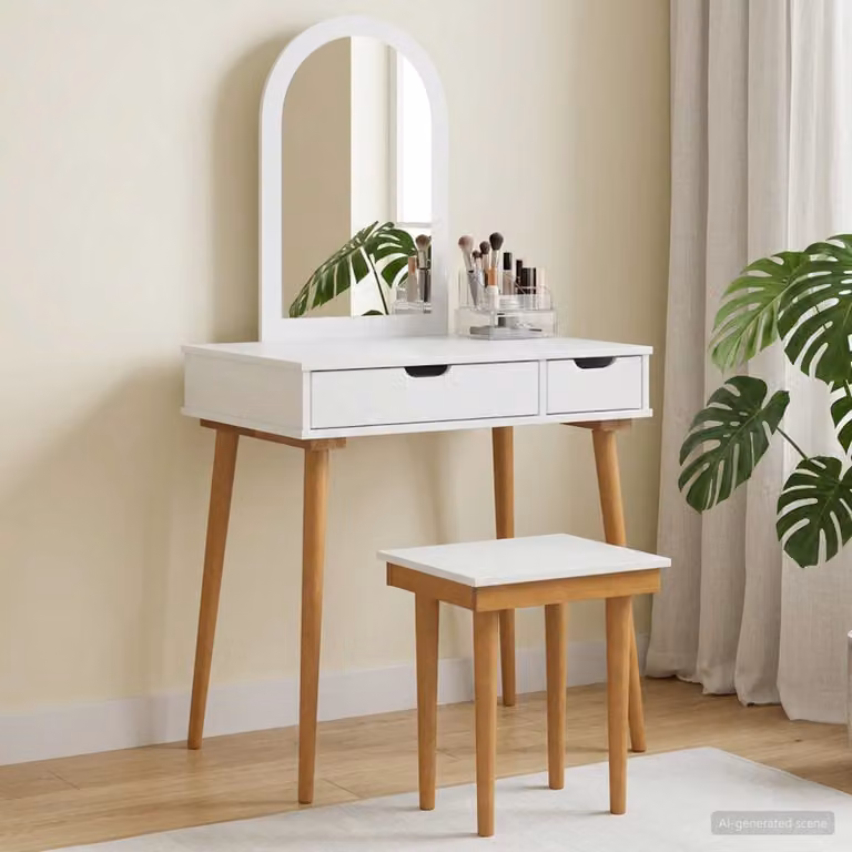 Set Tavolo da Trucco FAUSKE vidaXL 3 pz Bianco L: 76 cm, P: 50 cm, H: 143 cm
