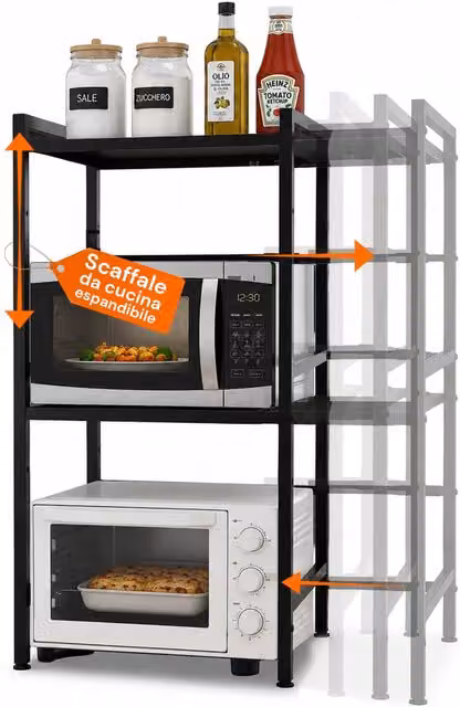 Scaffale da Cucina Avilia Home Moderno a 3 Ripiani in Metallo e Plastica Nero L: 79 cm, P: 37 cm, H: 40 cm