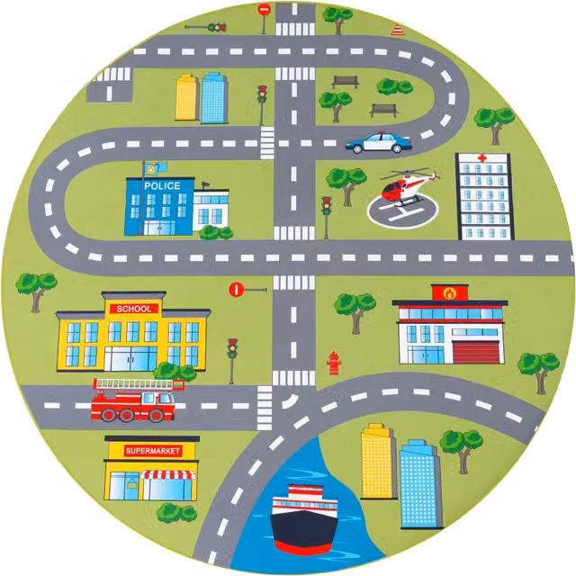 Tappeto rotondo per bambini Bini verde con design astratto in polipropilene, Diametro: 160 cm
