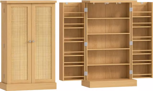 Armadio da cucina HOMCOM in rattan e legno naturale marrone con 5 ripiani e 12 scomparti per spezie, larghezza: 104 cm