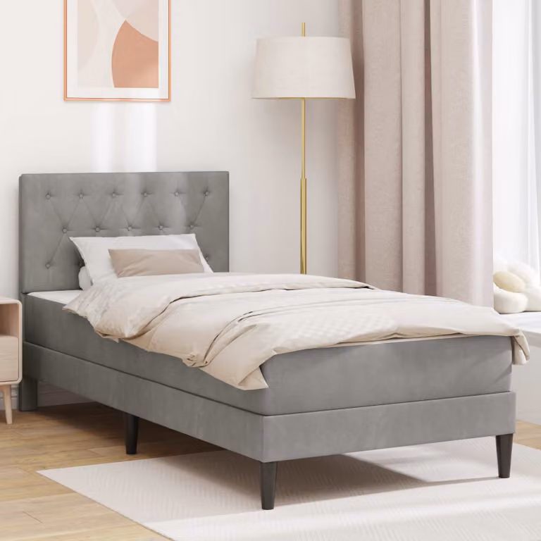 Letto moderno con struttura imbottita in velluto e materasso a molle vidaXL, Grigio, 90 x 190 cm