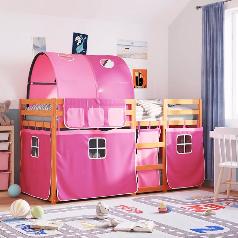 Letto a Castello per Bambini vidaXL in Legno di Pino Rosa e Marrone L/P/H: 205.5 x 80 x 112 cm