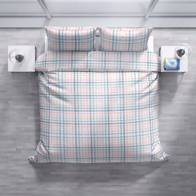 Completo copripiumino e federe DaunenStep Joy in cotone Mako Satin fantasia checked multicolore con chiusura a zip
