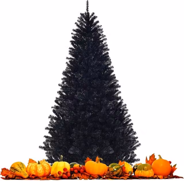 Albero di Natale artificiale nero con base in metallo, Altezza: 225 cm