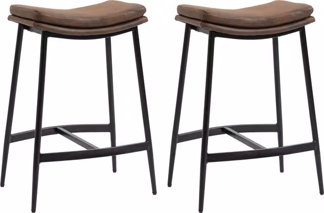 Set di 2 sgabelli da bar HOMCOM in stile industriale con poggiapiedi in finta pelle, L/P/H: 48.5 x 38.5 x 68.5 cm, Nero e Marrone