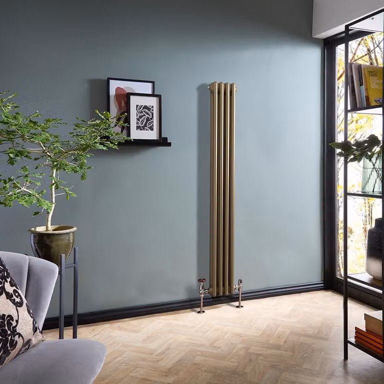 Radiatore Verticale a Doppia Colonna HudsonReed in Acciaio Colore Oro, H: 150 cm, L: 20 cm