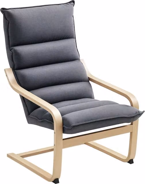 Poltrona con schienale alto imbottito Xylo in velluto grigio con gambe in legno di betulla L: 67 cm, P: 83 cm, H: 105 cm