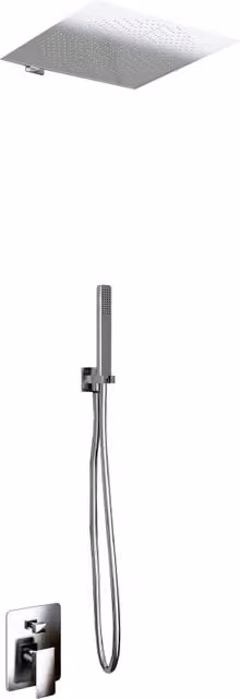 Kit Doccia 2 Vie GIORGY in Acciaio Inox Cromato con Soffione Rain Slim 30x30 cm, Braccio da Parete, Doccino e Flessibile
