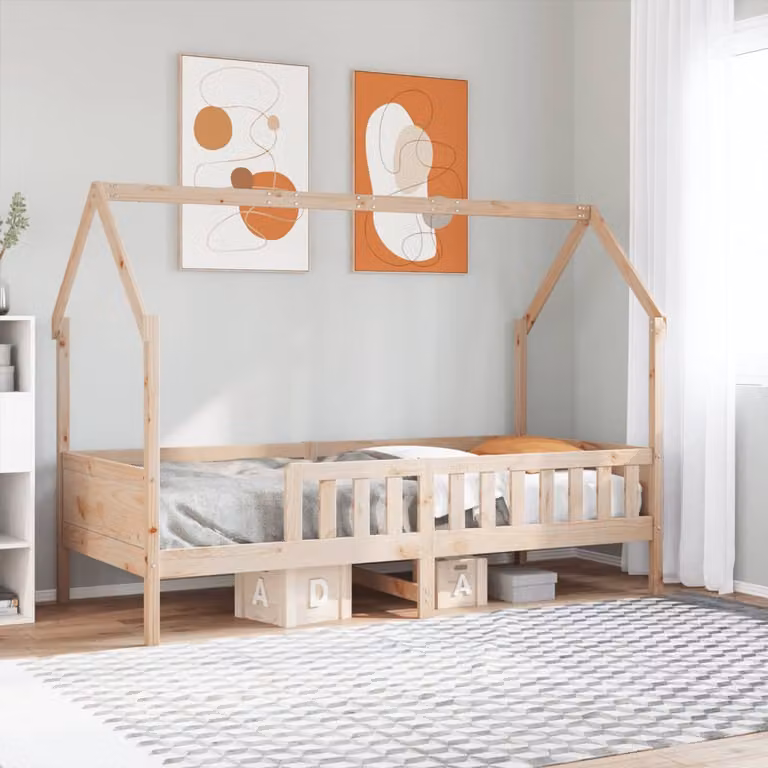 vidaXL Giroletto Casetta per Bambini in Legno Massello di Pino, Colore Marrone, L/P: 200 x 80 cm