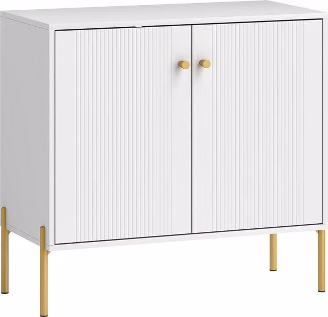 Madia Moderna HOMCOM con 2 Ante, Ripiani Regolabili e Piano Effetto Marmo, Gambe in Acciaio, Bianco, L: 80 cm, P: 39,1 cm, H: 76 cm
