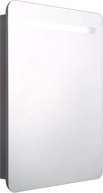 Mobiletto da bagno moderno a parete HELLOSHOP26 in MDF grigio con specchio a LED e ante in vetro con chiusura soft-close L: 60 cm, P: 11 cm, H: 80 cm