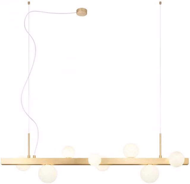 Lampada a sospensione Goji Redo Group in vetro bianco e metallo oro/ottone con altezza regolabile