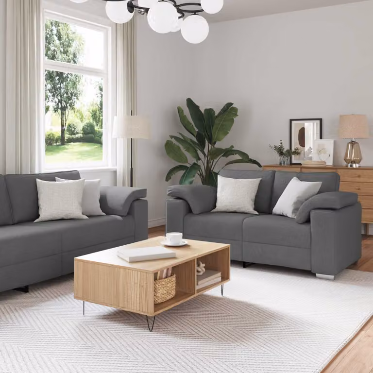 Set di 2 divani vidaXL in tessuto grigio per soggiorno con cuscini inclusi L: 219 cm, P: 82 cm, H: 80 cm