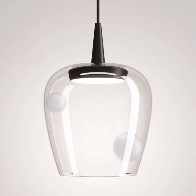 Lampada a sospensione Bilia Zafferano in vetro trasparente e alluminio, LED 8W 2700K, Diametro: 18 cm, Altezza: 324 cm