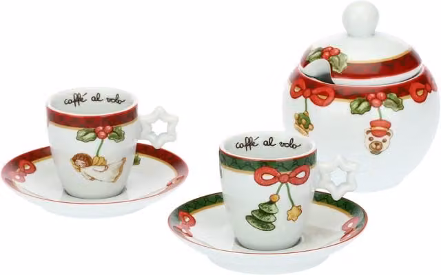 Set di 2 tazzine e zuccheriera Magico Natale Thun in ceramica multicolore