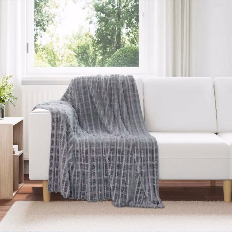 Set di 6 coperte in pile vidaXL grigio scuro, morbide e facili da curare, L 150 cm x P 130 cm