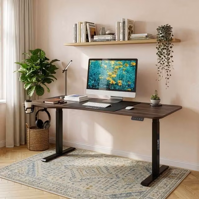 Scrivania Regolabile in Altezza pro.tec Stryn con Sollevamento Elettrico, Effetto Noce e Nero, L: 160 cm, P: 60 cm, H: 60-75 cm