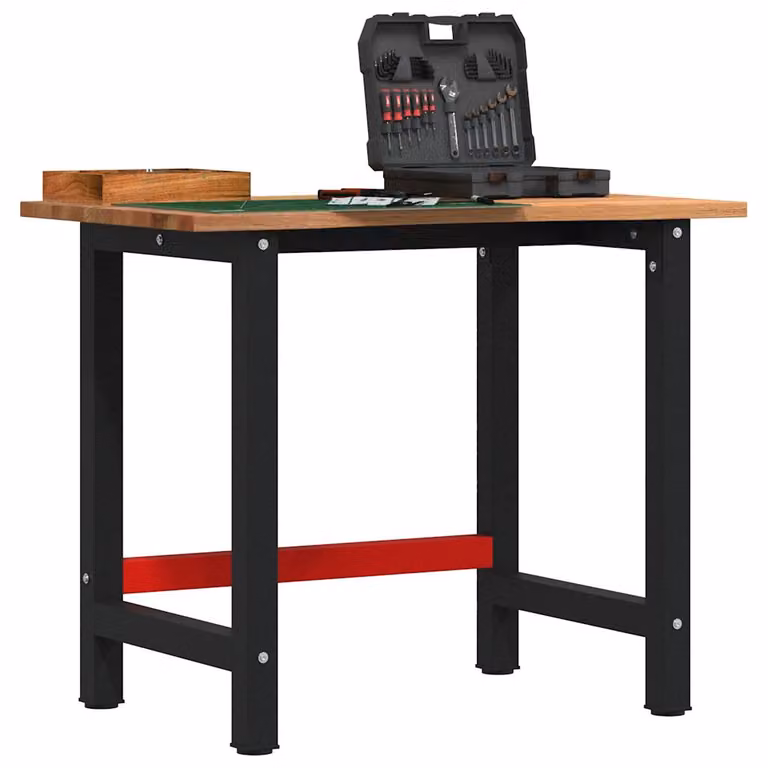 vidaXL Banco Lavoro in Legno di Rovere e Metallo, Marrone Chiaro, L 100 cm x P 60 cm x H 81,5 cm