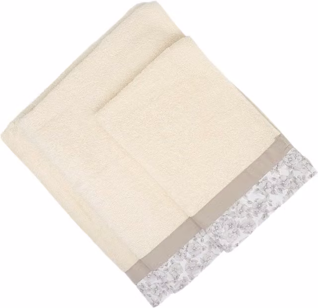 Set di 3 asciugamani Primula Ipersan in cotone beige con motivo floreale