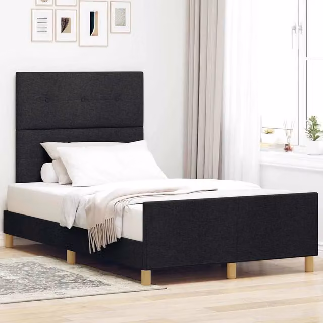 vidaXL Struttura del letto imbottita con testiera in tessuto Nero L/P/H: 200 x 120 x 126 cm