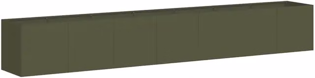Fioriera rettangolare moderna per esterni in acciaio verde oliva L: 280 cm, P: 40 cm, H: 40 cm con fondo aperto