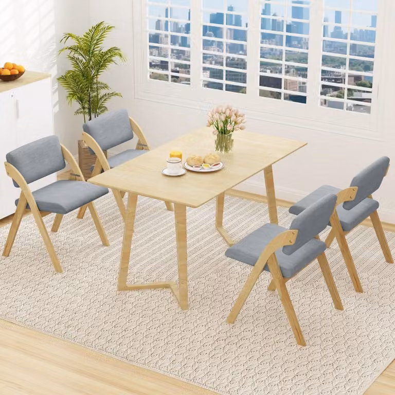 Set di 4 sedie da pranzo pieghevoli Costway in stile scandinavo con gambe in legno di gomma e seduta imbottita in tessuto, Grigio