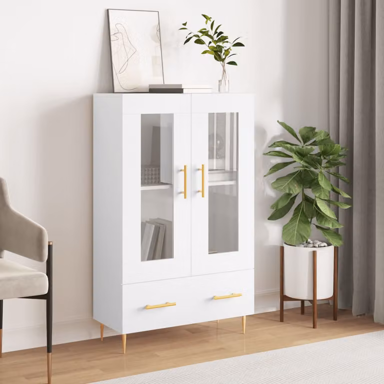 Credenza moderna vidaXL bianca con ante in vetro, L 69,5 cm x P 31 cm x H 115 cm