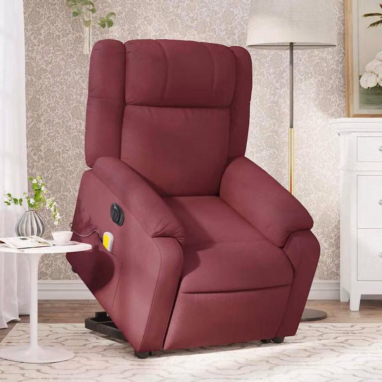 Poltrona Alzapersona Elettrica con Massaggio vidaXL in Tessuto Rosso per Senior