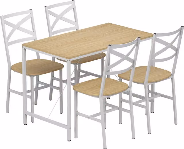 Set da pranzo HOMCOM composto da tavolo rettangolare e 4 sedie in legno e bianco per cucina e sala da pranzo in stile moderno
