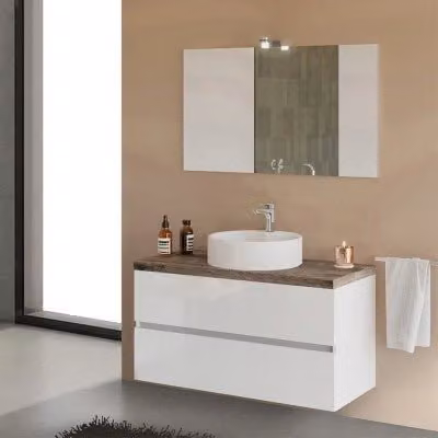 Mobile bagno sospeso Town bianco con top rovere fossile per lavabo d'appoggio L: 100 cm, P: 46 cm, H: 54 cm