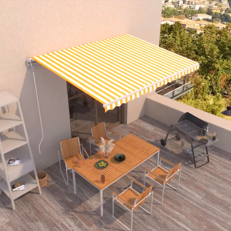 vidaXL Tenda da Sole Retrattile Automatica con Telecomando in Alluminio e Poliestere, Gialla e Bianca, L 400 cm x P 350 cm