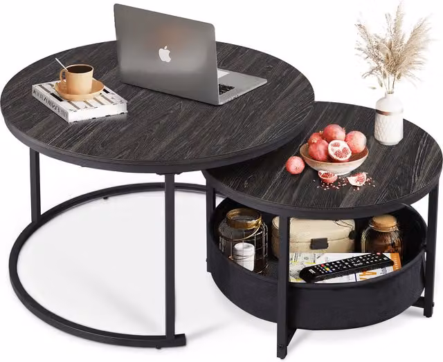 Set di 2 tavolini da salotto moderni Aosom Italy, design 2-in-1 flessibile, colore Nero, L/P/H: 80 x 80 x 48,2 cm