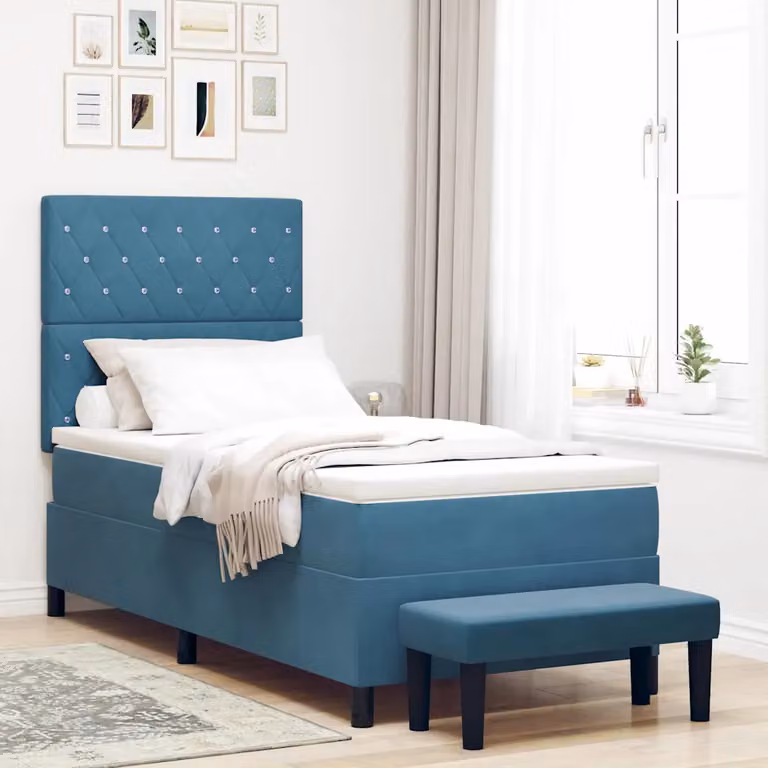 Letto a molle con materasso vidaXL in velluto blu, L 90 cm x P 190 cm