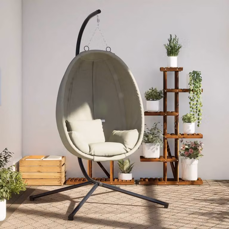vidaXL Sedia a Uovo Sospesa con Supporto in Acciaio Antracite e Tessuto Beige con Cuscini