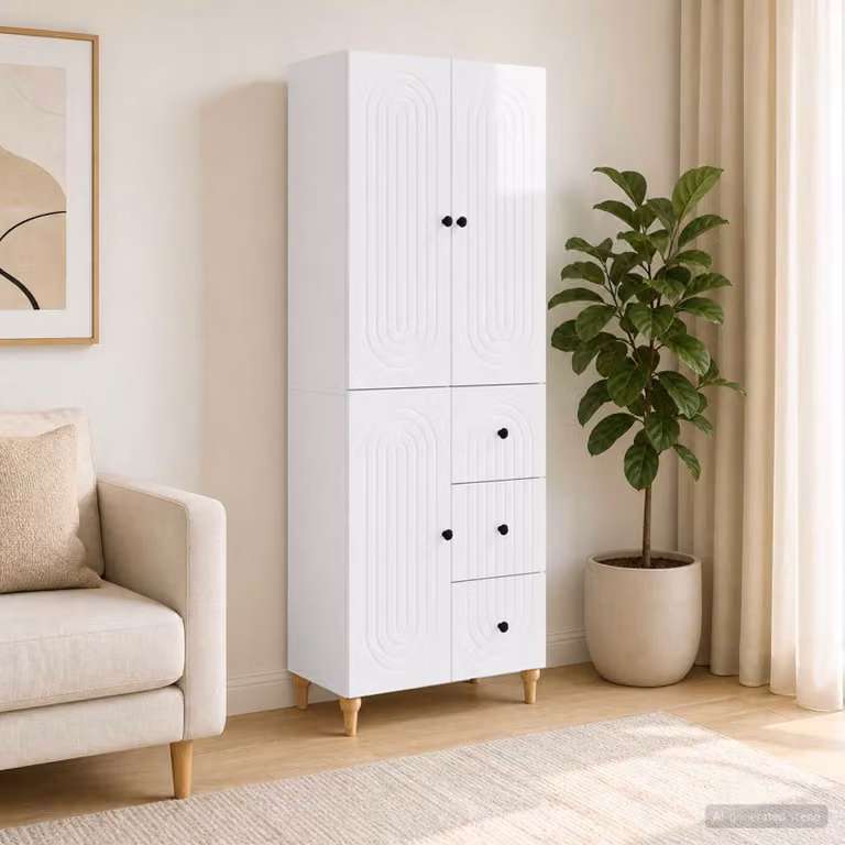 Set di mobili da soggiorno moderno vidaXL in MDF bianco lucido composto da mobile basso e pensile a parete