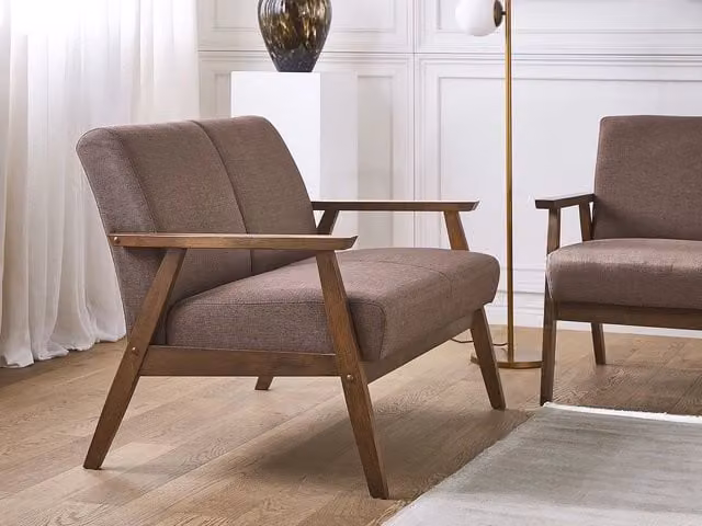 Divano Beliani 2 posti design retrò marrone con struttura in legno e rivestimento in tessuto