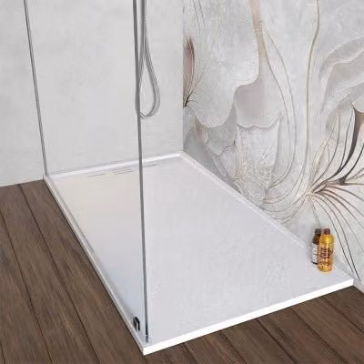 Piatto doccia rettangolare Argo in resina bianco pietra con canalina lineare, riducibile, antiscivolo e a filo pavimento, L: 150 cm, P: 80 cm
