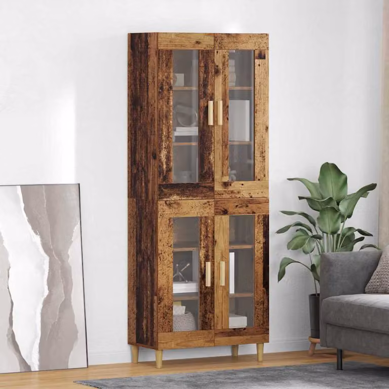 Credenza moderna vidaXL in legno e vetro marrone con ante in vetro, L/P/H: 69,5 x 34 x 180 cm