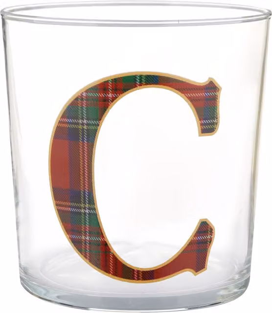 Bicchiere per acqua KASANOVA lettera C tartan rosso in vetro, 360 ml