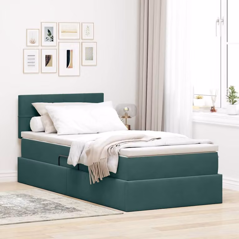 Letto con contenitore e illuminazione LED vidaXL in velluto verde scuro L 100 cm x P 200 cm