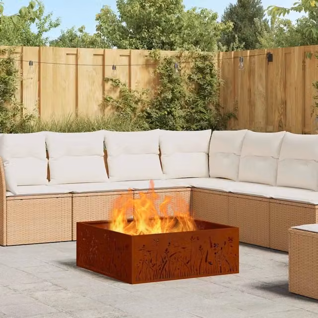 Braciere a fuoco vidaXL in acciaio corten marrone L: 80 cm, P: 80 cm, H: 30 cm