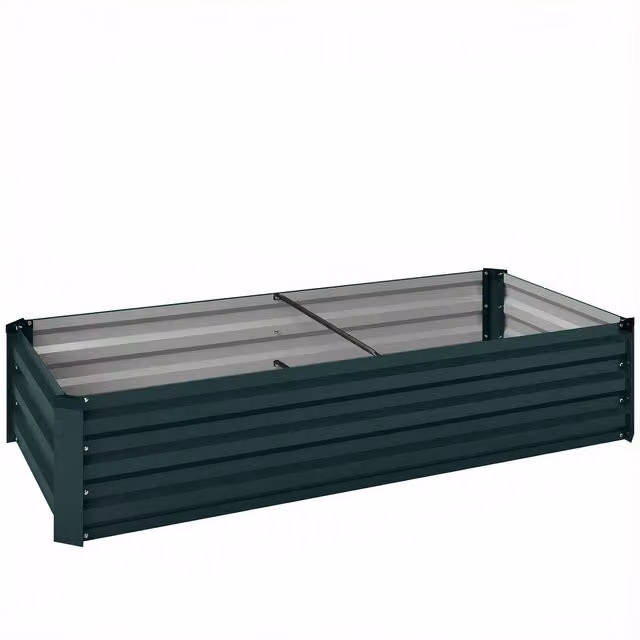 Fioriera rettangolare per orto e giardino Outsunny in acciaio galvanizzato verde L: 150 cm, P: 70 cm, H: 30 cm
