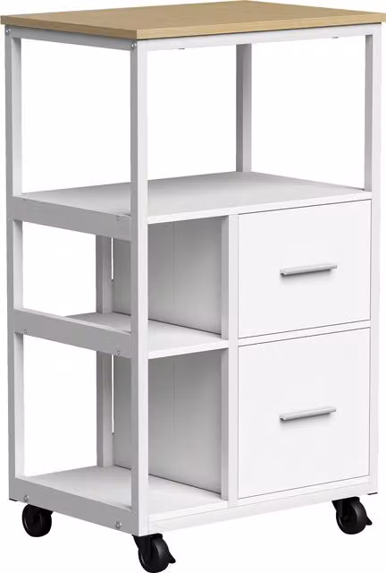 Carrello da cucina HOMCOM con ruote, 2 cassetti e scomparto aperto, bianco