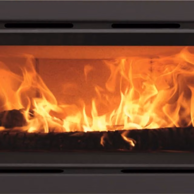 Inserto per camini Panadero C101-S in acciaio nero da 8 Kw per legna, L: 112,0 cm, P: 60,6 cm, H: 57,3 cm