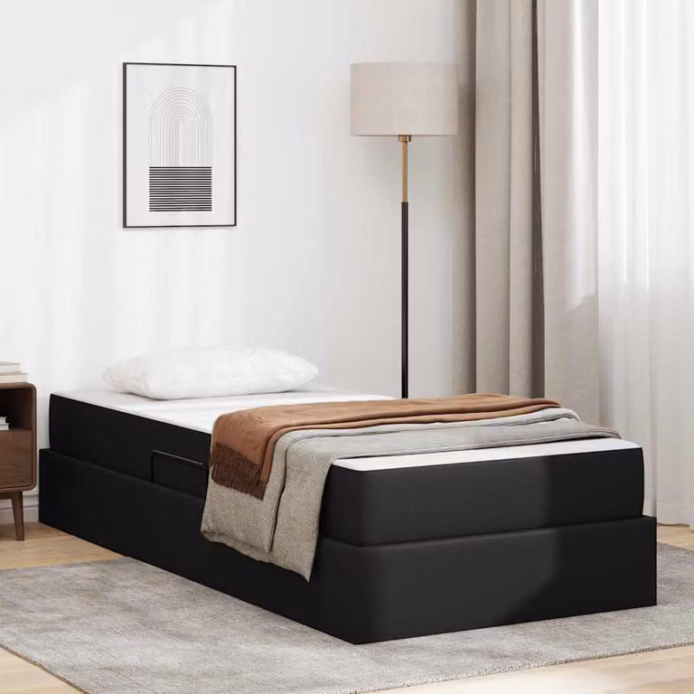 Letto con contenitore e materasso ibrido vidaXL in ecopelle nera L 90 x P 200 x H 43,5 cm