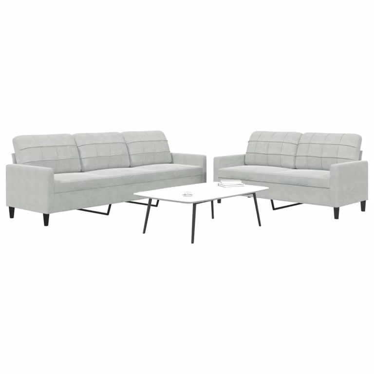 Set di 2 divani moderni vidaXL in velluto grigio con cuscini e struttura in metallo