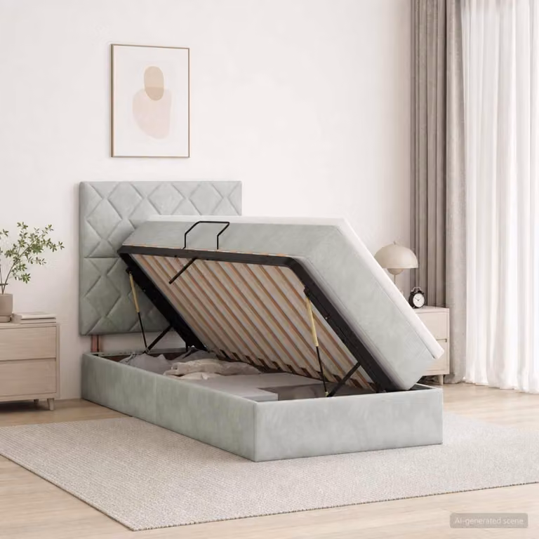 Letto con contenitore e materasso vidaXL Grigio, moderno, con base a sollevamento e porte USB, L/P/H: 190 x 90 x 128 cm