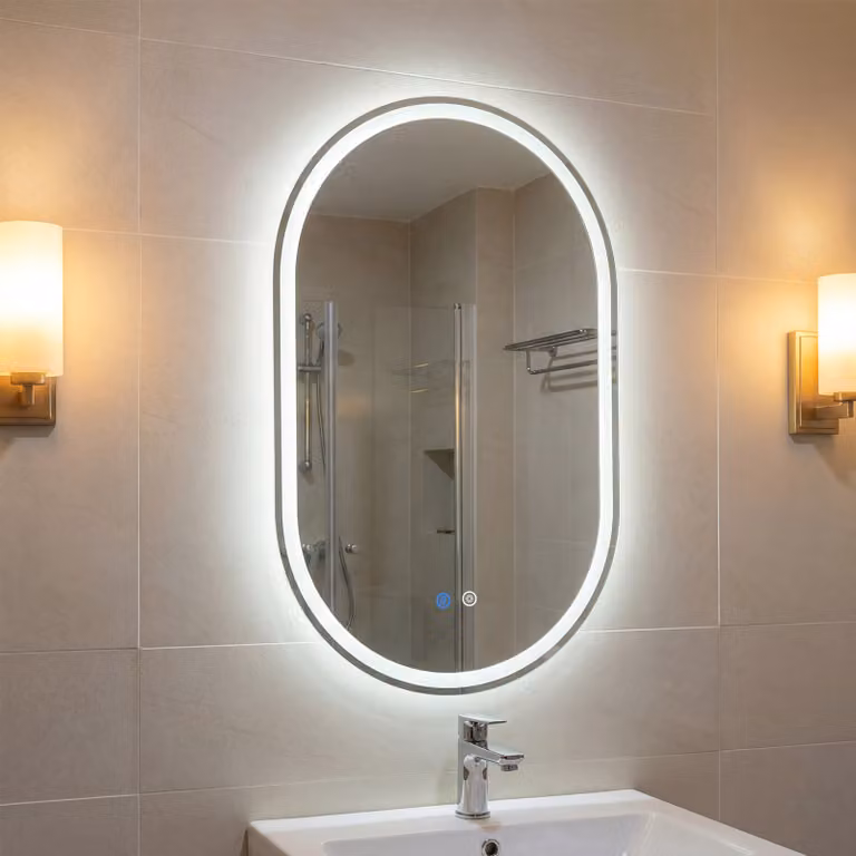 Specchio da bagno illuminato Costway con luce LED regolabile e funzione anti-appannamento, vetro temperato infrangibile, L: 80 cm, H: 50 cm