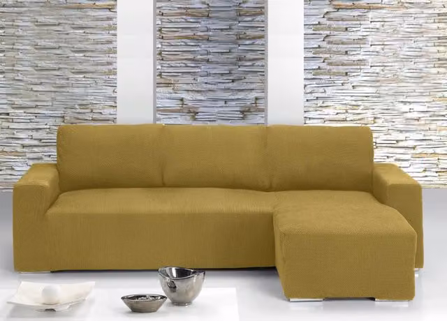 Copridivano con Penisola Chaise Longue Mod Capri Tinta Unita Oro Destra Biancheriaweb